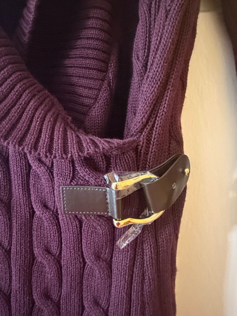 Ralph Lauren Cable Knit Shawl Collar Sweater in Deep Plum- like wine - Picture 4 of 8